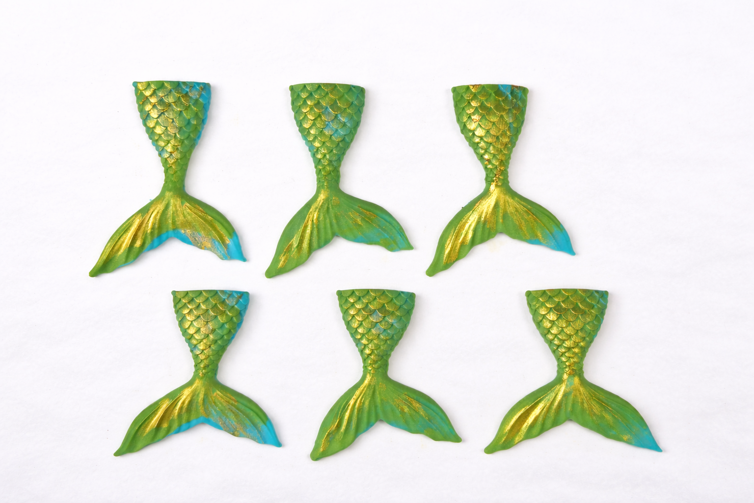 Handmade Mermaid Tail Fondant Cupcake Toppers - Set of 6